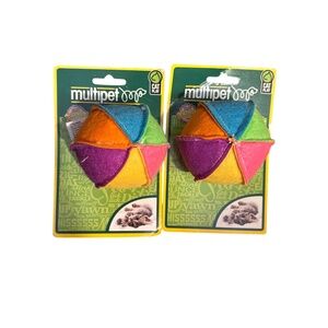 X's 2 Multipet Cat Toy Felt Rainbow Summer Beach Ball plush 2.5" kitten fun